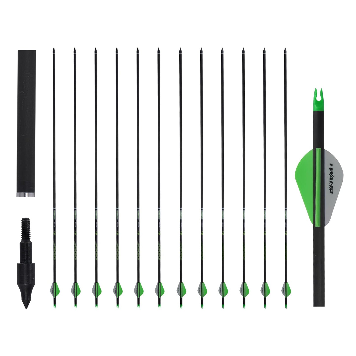 LWANO 32" Archery Hunting Arrows 100% Pure Carbon Fiber Arrows with 12 Pack Shaft 300 Spine Removable Tips for Compound Bow Target Practice