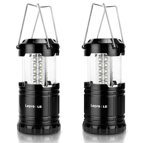 Lepro LED Lanterns Battery Powered, Camping Essentials, Collapsible, IPX4 Water Resistant, Outdoor Portable Lights for Emergency, Hurricane, Storms and Outages, 2 Pack
