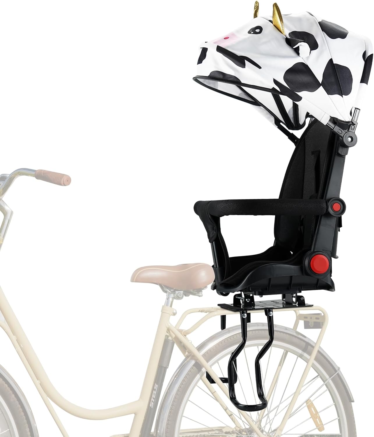 2025 New Rear Child Bike Seat,Rear Mounted Kids Bike Seats,Back Mount Child Seat with Back Rest Armrest Foot Pedals,Fits All Bicycle Rear Frames,Aged1-3 Years Old