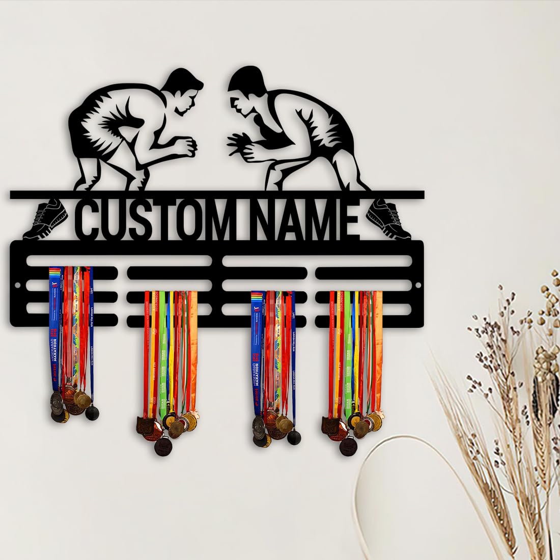 XIAO.Z Personalized Metal Wrestling Medal Hanger Holder Display Rack for Awards Ribbons With Led Light- Custom Sports Medal Holder for Wall,Medal Hanger Display Award Rack With Boy Girl Kid's Name