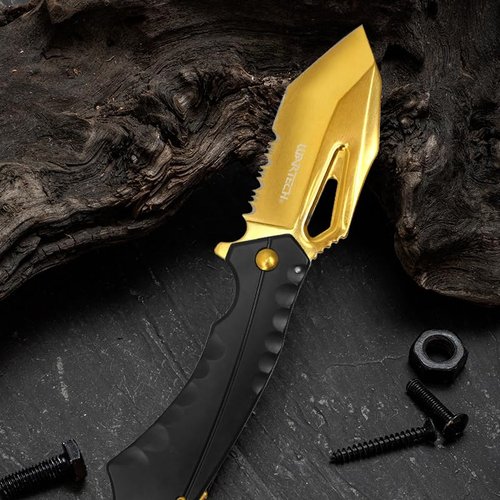 EDC Tactical Outdoor Knife - 4.5" Closed Assisted Open Pocket Folding Knife with Stainless Steel Handle - Made of 440 Stainless Steel, GOLD (PWT394BK)