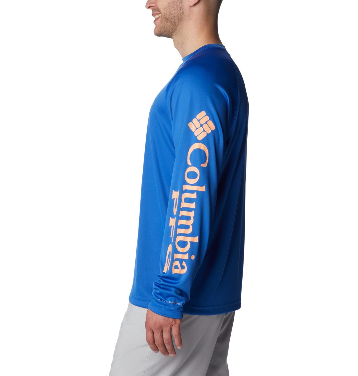 Columbia Men's Terminal Tackle Long Sleeve Fishing Shirt, Vivid Blue/Bright Nectar Logo, 5X