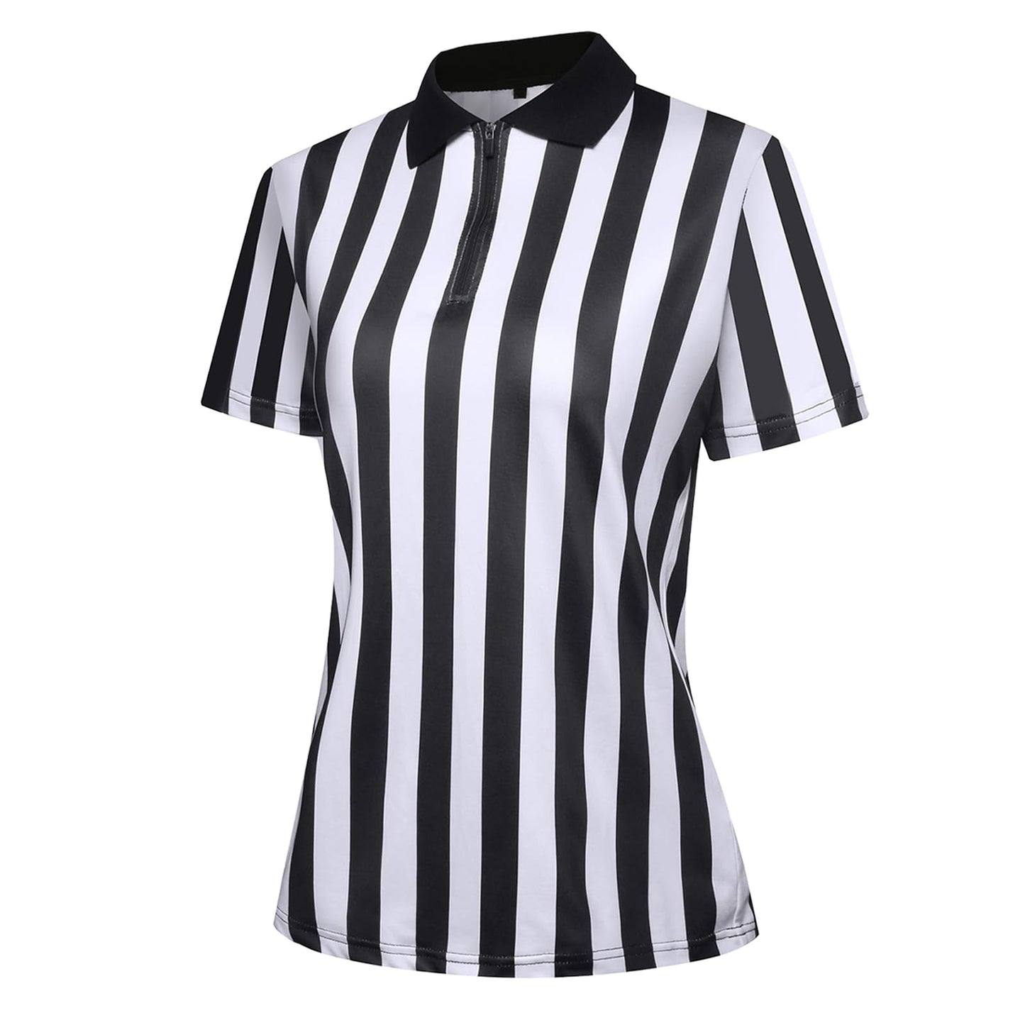 VKT Referee Shirt Womens Official Ref Jersey Black And White Stripe Zipper Uniform For Basketball Football Soccer Halloween Costume M
