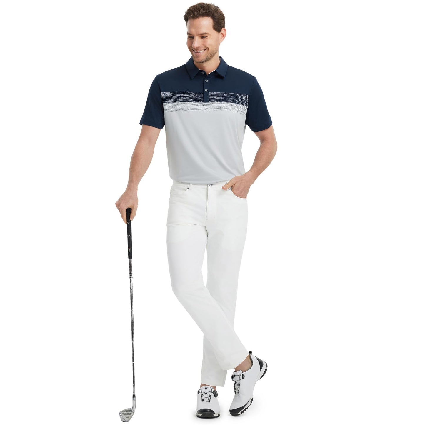 M MAELREG Golf Polo Shirts for Men Regular Fit Short Sleeve Lightweight Chest Print Business Casual Collared Shirt