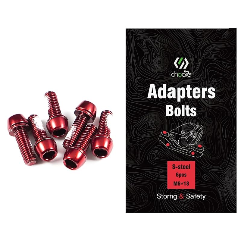 CNC MTB Caliper Bolts M6x18mm – 6Pcs, Red Finish for Disc Brake Calipers