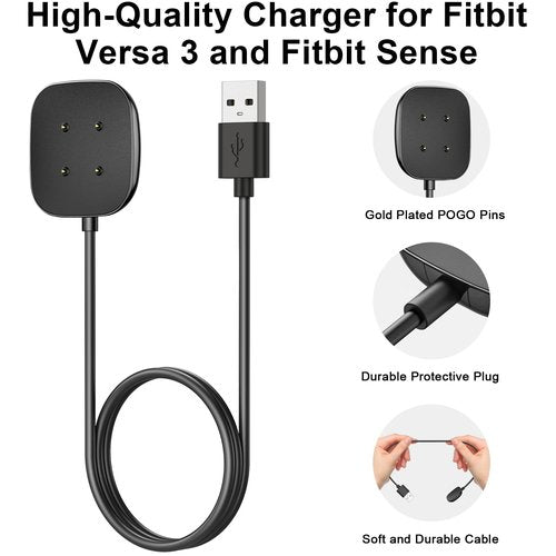 Vancle Fast Wall Charger for Fitbit Versa 4 / Versa 3 / Sense 2 / Sense, 3.3Ft Replacement USB Charging Cable Cord Magnetic Dock Stand for Versa 4/3 / Sense 2 Smartwatch