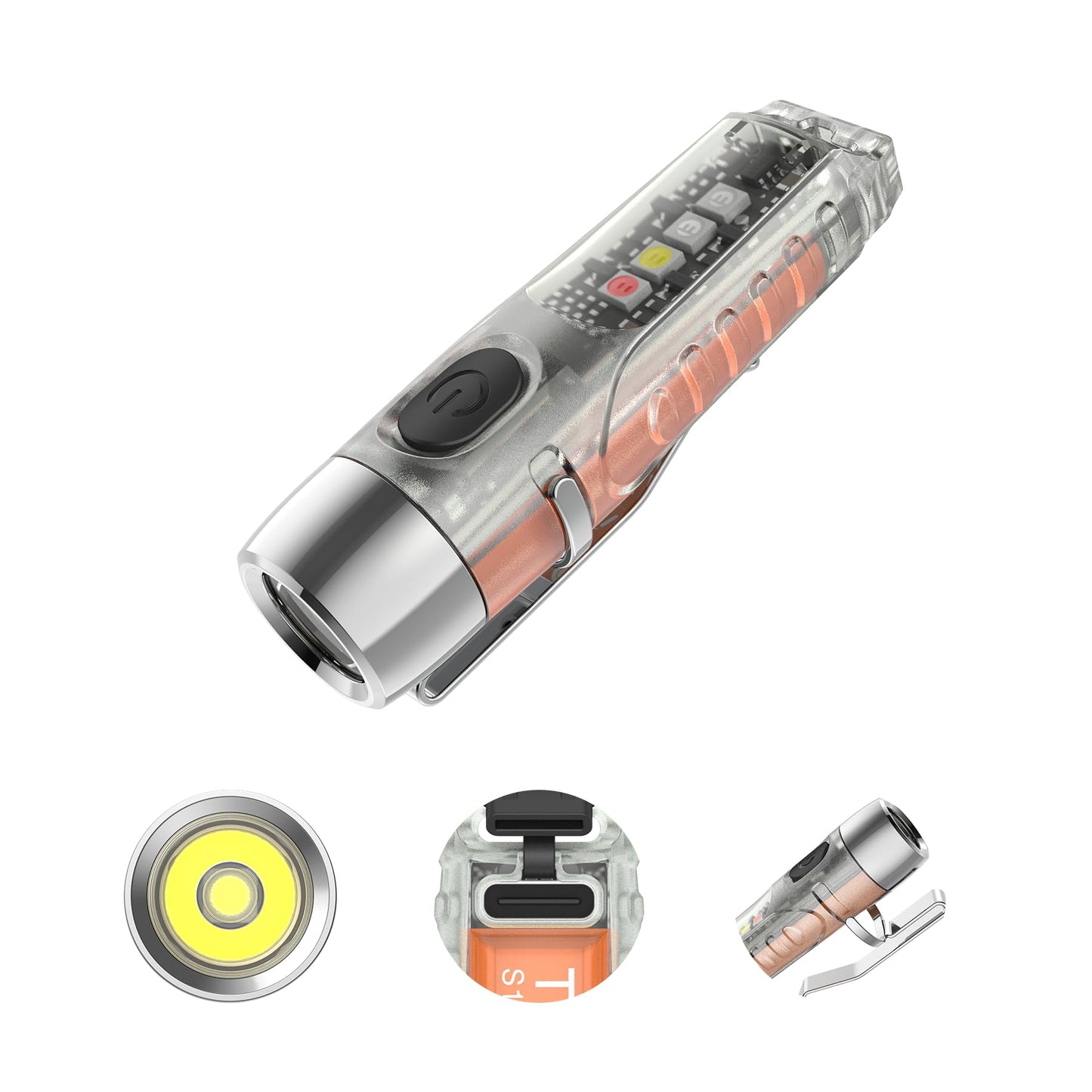 TUNENGE S12Plus Keychain Flashlight，610 High Lumen EDC Pocket Flashlight,USB C Rechargeable Mini LED Flashlight,Small Flashlight,for Camping, Outdoor,Emergency(Fluorescent White)