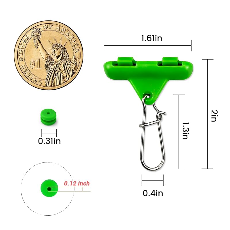 Vipfish Sinker Slides with Weight Bumpers - No-Twist Clip-On Sinker Slider for Easy Weight Change (Green, 36+36 pcs) Catfish Carolina Rig