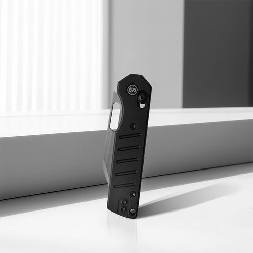M Miguron Gatov Folding Knife 2.81" Sandblasted D2 Blade Black PVD Aluminum Handle With Deep Steel Pocket Clip Camping Hiking Pocket Knife MGR822ABK