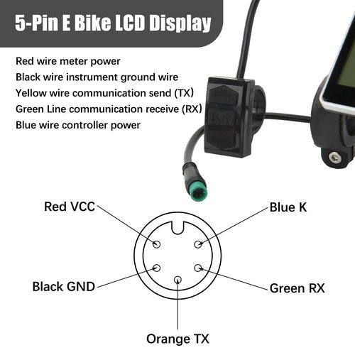 Electric Bike LCD Display, 5 Pin E Scooter M5 Panel Meter Screen with Waterproof Connector, E Bike Display Meter Control Panel Screen Suitable for 31.8 22.2mm Handlebar Electric Bike(No. 2 Protocol)