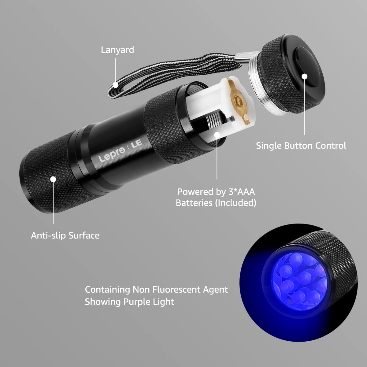 LE Small UV Blacklight Flashlight, Portable Black Light 395nm, Ultraviolet Light Detector for Invisible Ink Pens, Dog Cat Pet Urine Stain, AAA Batteries Included