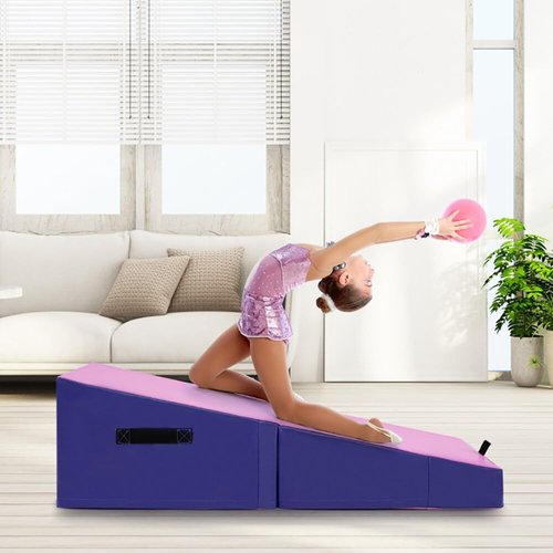 Foldable Gymnastics Incline Mat, Purple and Pink, 48 x 24 x 14 inches, Exercise Jumping Box with EPE Foam, Multi-purpose Training Equipment