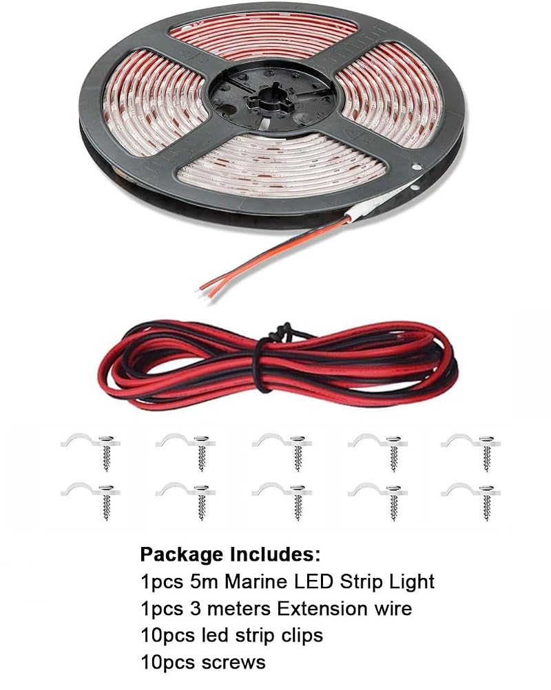 Marine LED Boat Light Strip Kit 16.4 ft Blue for Pontoon, Bass, Kayak – 12V