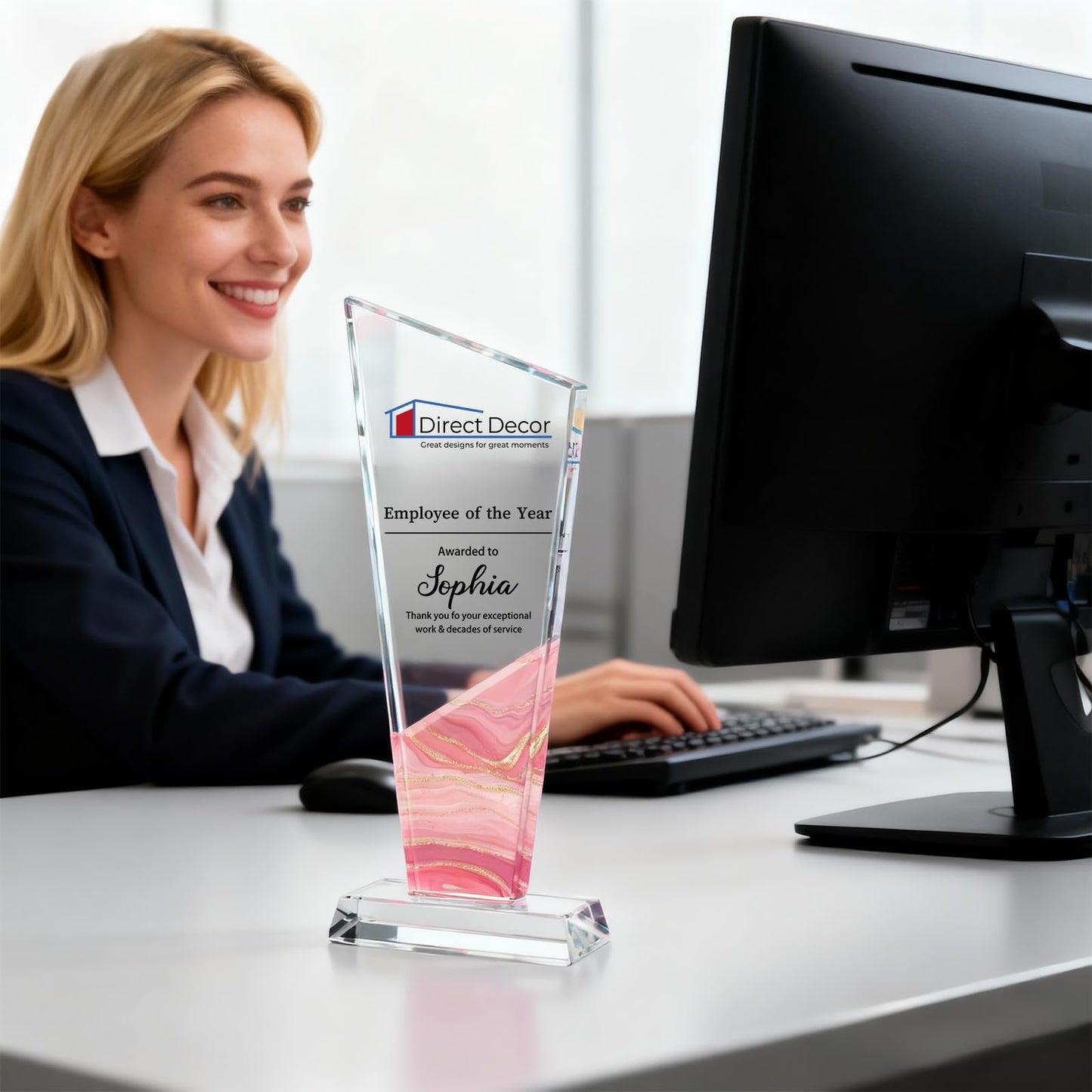 Pozetazas Custom Crystal Trophy Award, Personalized Awards and Trophies with Text Logo Photo, Employee Appreciation Gifts, Retirement Farewell, Thank You Gifts