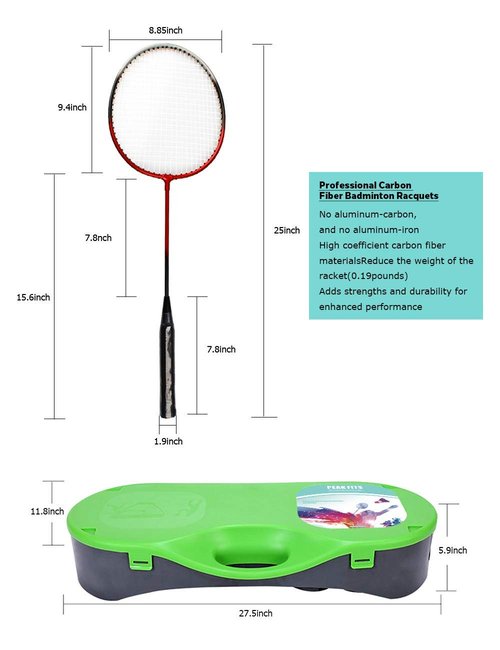 Peak Fits Portable Badminton Net Set,Folding Volleyball Badminton Net,4 Professional Graphite Badminton Racket,8 Racket Grip Tape,4 Shuttlecocks,Family Game,Backyard Sports