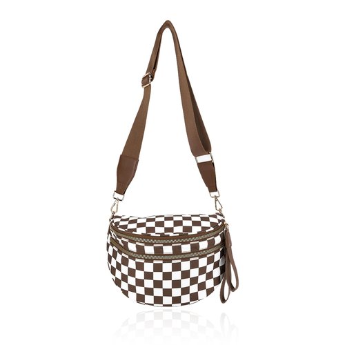 ETOYA Checkered Crossbody Bum Bag for Women Nylon Gold Blush Bumbag Large Belt Bag for Mom Emmafy Handbags Wallets with Adjustable Strap Roomy Casual Fanny Pack for Travel Outdoors