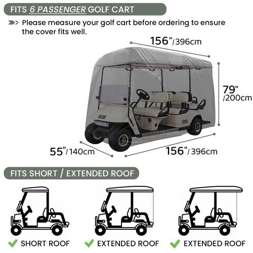 Joymo Golf Cart Cover 6/8 Passenger，95"-156" Golf Club Car Rain Covers 4 Passenger，Waterproof EZ GO Golf Cart Accessories,Outdoor Seat Covers Evolution Protective Cover（156" L x 55" W x 79" H）