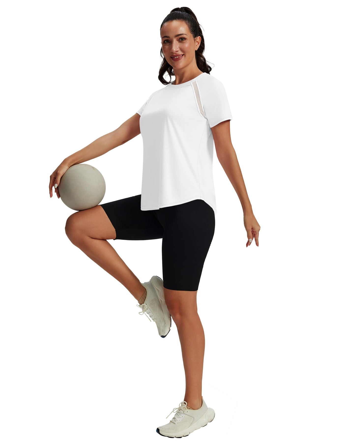 NIASHOT Rash Guard for Women Short Sleeve Uv Protection Shirts Running Moisture Wicking Summer Tops Fitness Yoga Gym Clothes White XL