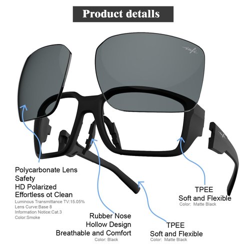 INFI Fishing Sunglasses Men Women Polarized Polycarbonate Lens Safety Protection Black Glasses Driving Golf Running Sports (Matte Black/Smoke Lens)