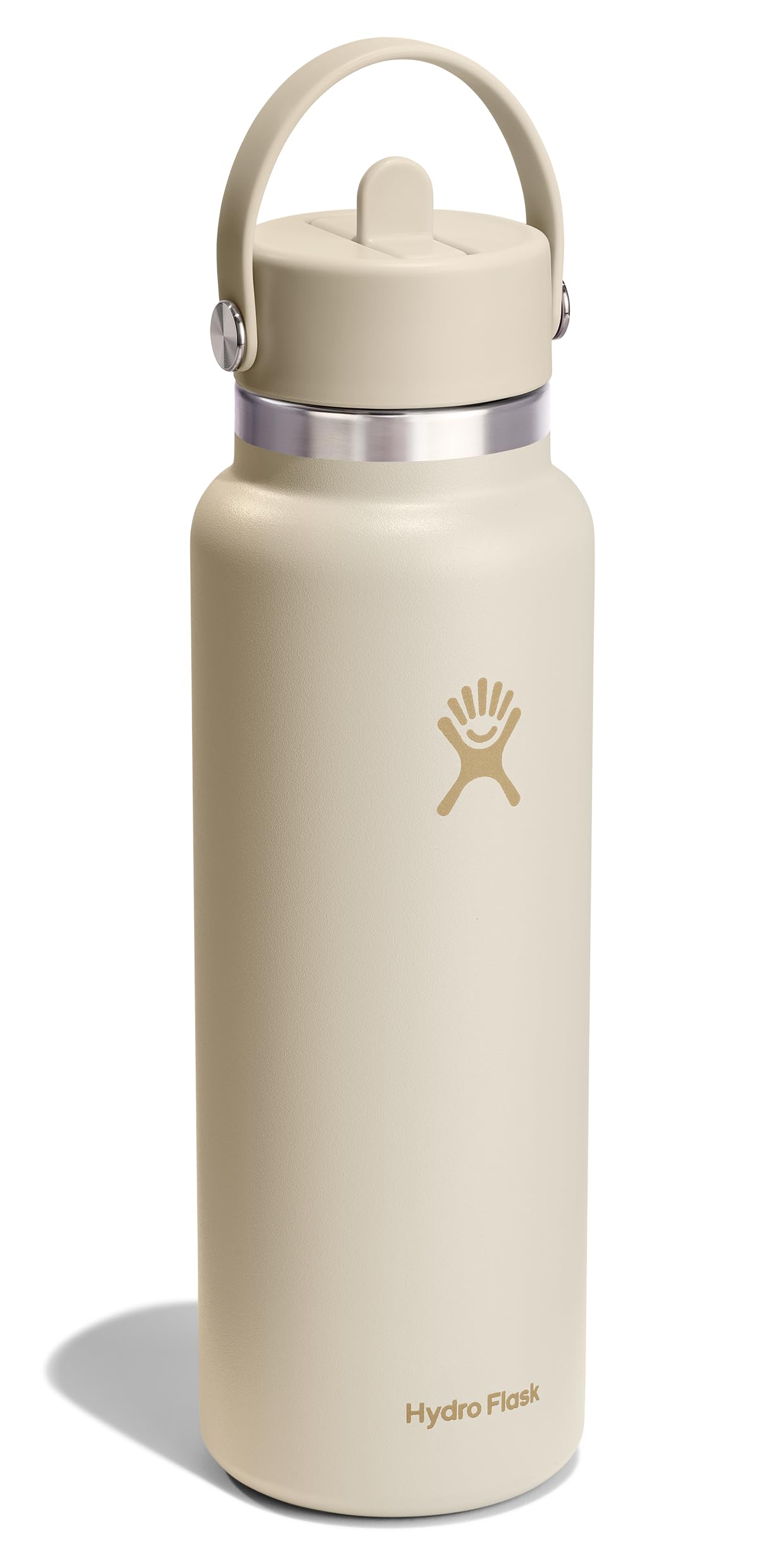 Hydro Flask Water Bottle - Insulated Stainless Steel - Wide Mouth Flex Straw Lid, Non Spill, Leakproof and Refillable in 40 Oz Coconut Cream