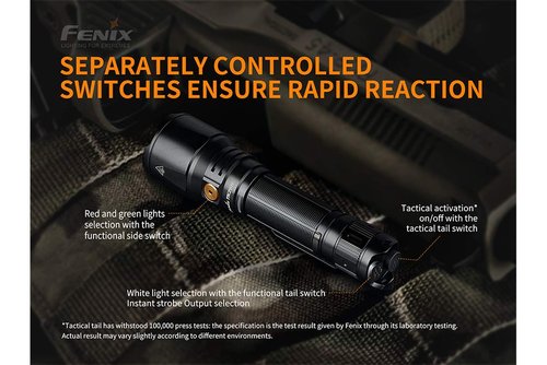 Fenix TK26R 1500 Lumen White/red/Green LED Hunting Flashlight, Rechargeable Battery with EdisonBright Accessory Carry case Bundle