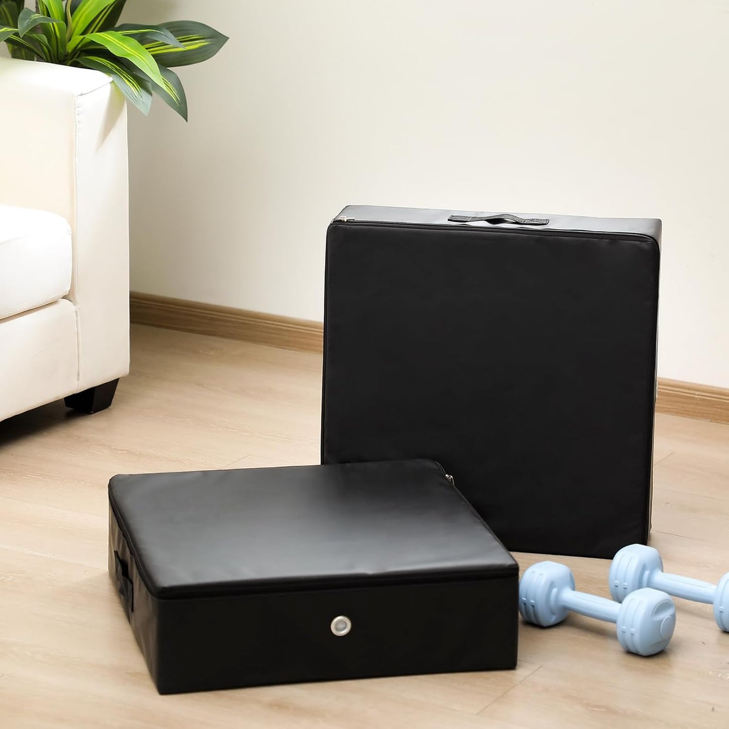 2 Pack Weightlifting Crash Pad Black Silencer Weightlifting Drop Pads with PVC Leather Cover Barbell Deadlift Mat 20 x 20 x 6 Inches for Climbing Sport Supplies