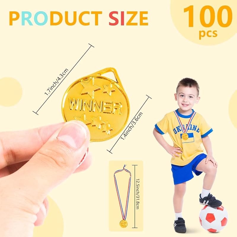 100 Pcs Gold Winner Medal Set - Plastic Trophies 3.6cm for Sports, Parties & Games