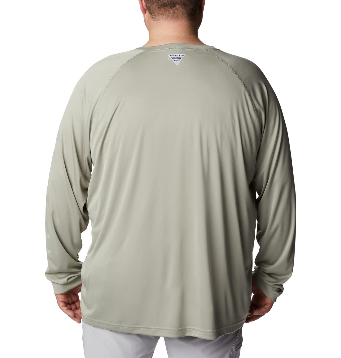 Columbia Men's Terminal Tackle Long Sleeve Shirt, Safari/Cool Green Logo, X-Large Tall