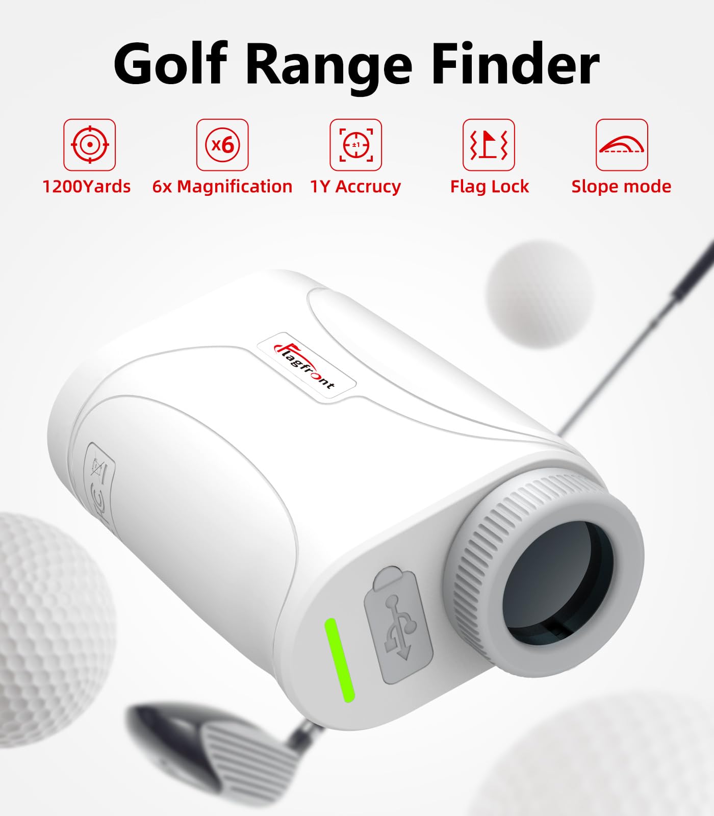 Flagfront Range Finder Golf Rangefinder with Slope, 1200 Yards Golf Range Finder, 6X Magnification, Flag Locking Vibration, Must Accessories for Golfer
