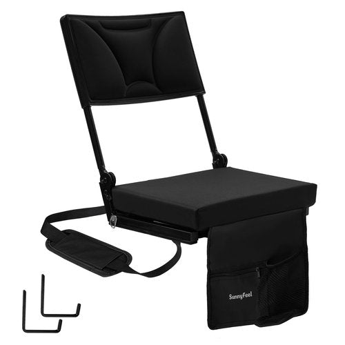 SUNNYFEEL Stadium Seats with Back Support Cushion Wide for Bleachers, Bleacher Chairs with Back and Cushion Padded Portable, Stadium Chairs with 5 Hidden Pockets (Black, Extra Wide 25.2'') (1, High)