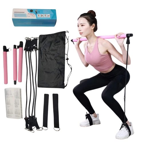 Joy's Life Pilates Bar Kit Workout Equipment for Legs,Hip,Waist and Arm,Exercise Fitness Equipment for Women & Men Home Gym Yoga Pilates, Pink, Black