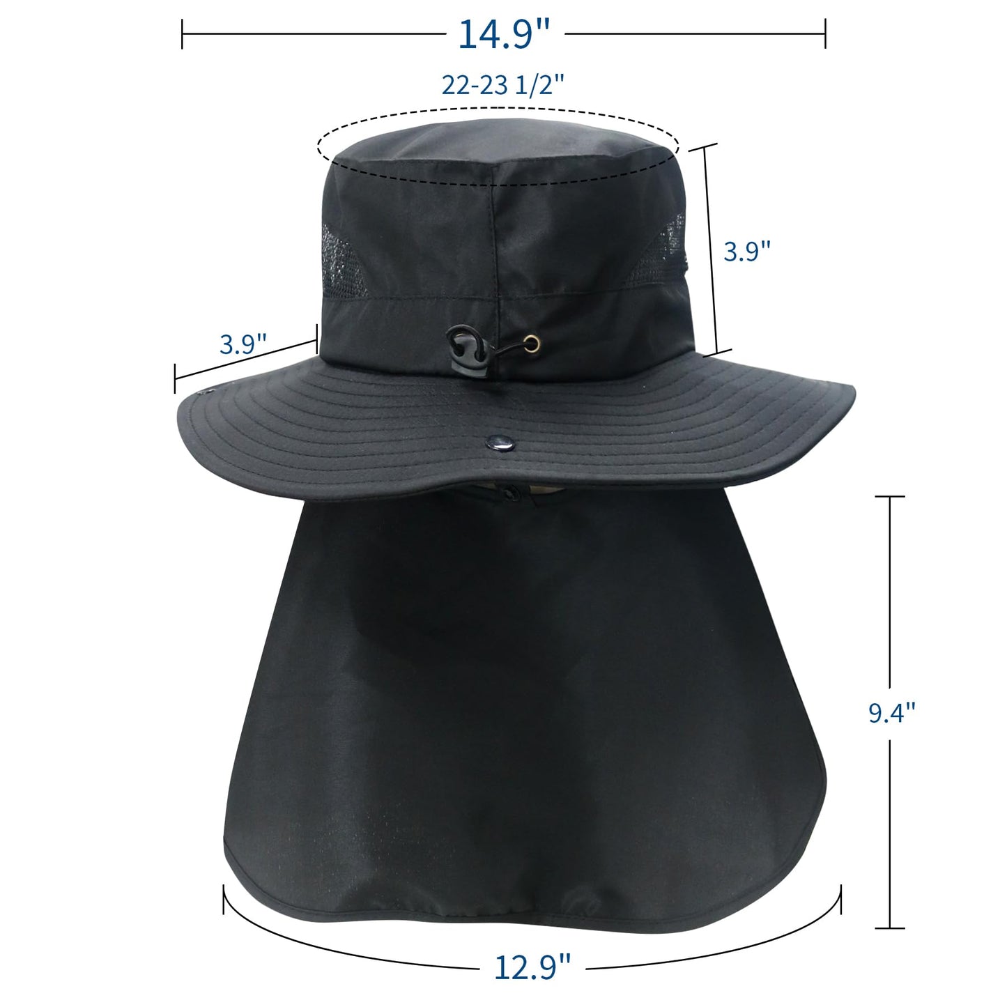 NPJY Sun Fishing Hats with Neck Flap for Men Women UV Sun Protection Safari Hat Wide Brim Bucket Hat Pure Grey