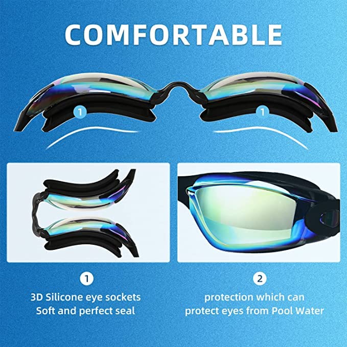 LOCONHA Swim Goggles 2 Pack Anti-Fog No Leaking for Adults & Youth Aqua & Clear