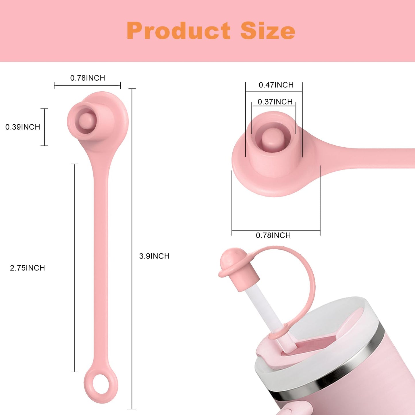 Silicone Straws Caps Compatible with Stanley Cup 20 30&40 oz Straw Cover Toppers Tumbler with Handle Accessories,4 Pcs 0.4in/10mm Straw Lid,Dust-Proof Reusable