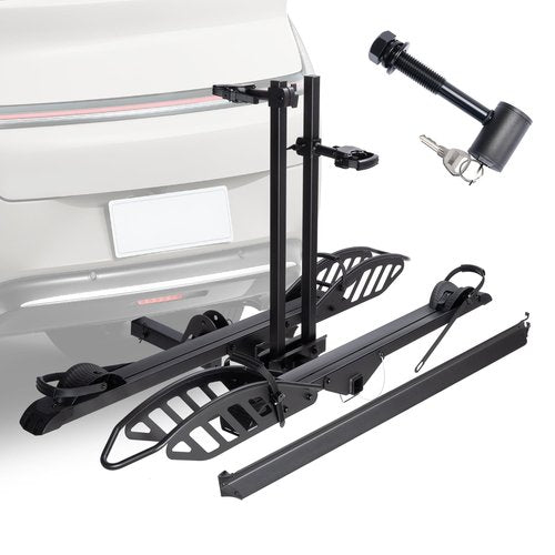 CRAVOT EBike Rack with Ramp, 200 lbs Capacity Heavy Bike Rack Electric Bike Carrier for 2 E-Bike, Foldable Bike Racks for Tow Hitch Up to 5-inch Fat Tire 2'' Receiver