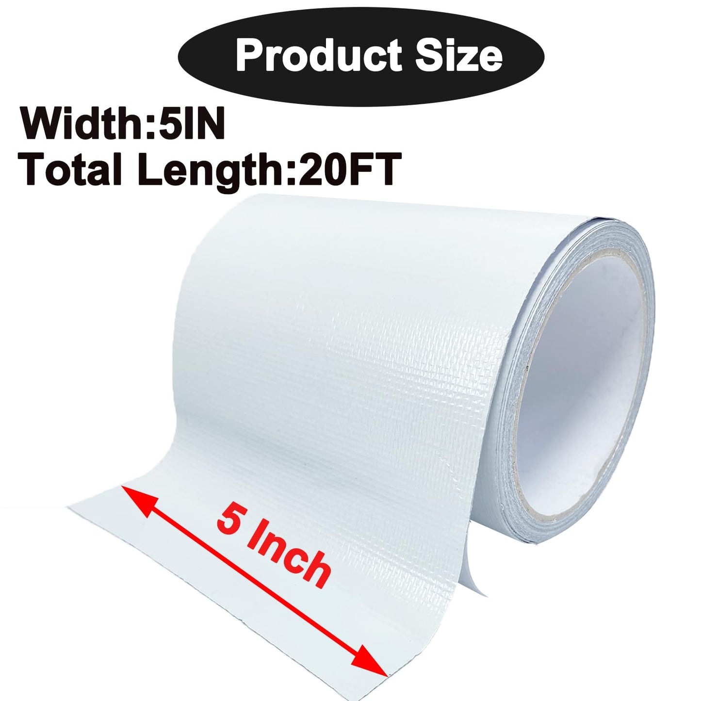 KAIHENG Waterproof Repair Tape for Awning, 5IN x 20FT Outdoor Canvas Tarp Repair Tape, Tent, Boat Covers, Canopy, Sail Tape, Tear Repair Patch Kit, Heavy Duty UVproof, White