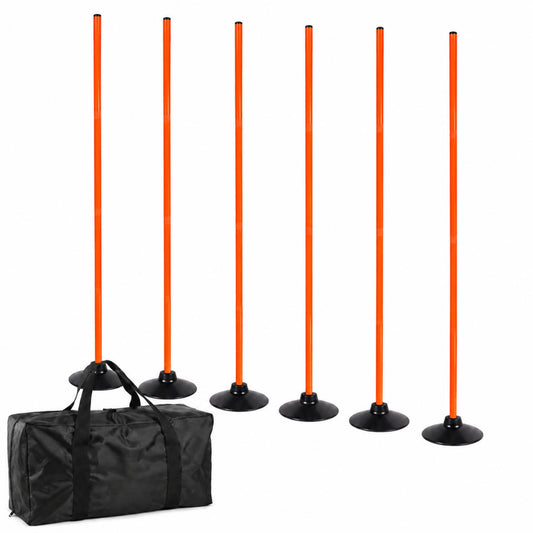 6 Pcs 5FT Adjustable Agility Training Poles, Rubber Bases and Bag
