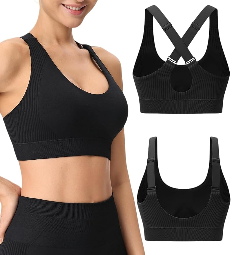 Adjustable High Support Sports Bra for Women - BYAWAY (Black, X-Large)