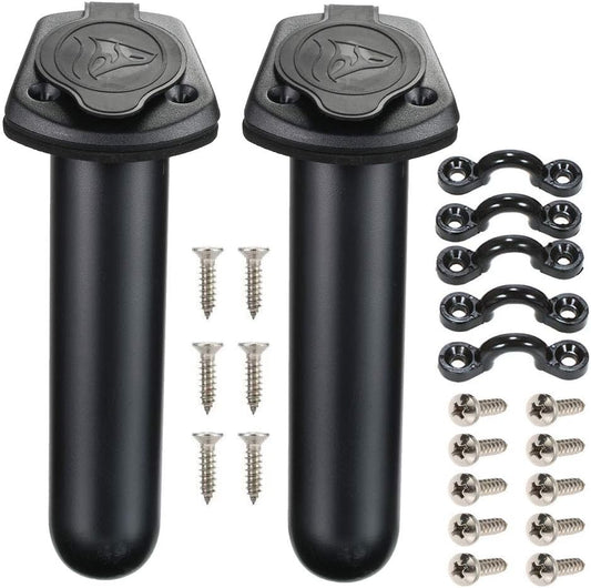 2 Pack Kayak Deck Flush Mount Fishing Rod Holders and Cap Cover for Boat, Canoe and Tackle Accessory Tool