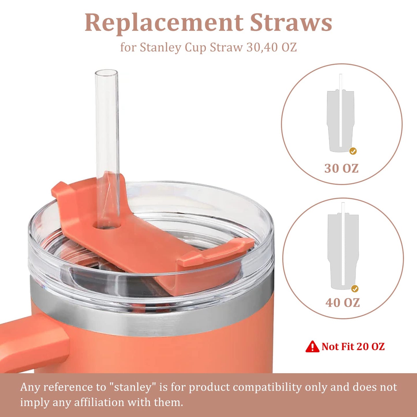 Replacement Straws for Stanley 40 oz and 30 oz Tumblers,6 Pack Reusable Straws with Cleaning Brush,12 Inch Long,Plastic,Clear, Stanley Cup Accessories