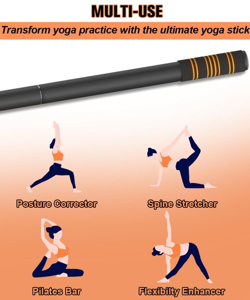 Queension 5 ft Yoga Stick Sturdy Steel, Portable Mobility Stick with Non-Slip Handle for Posture Correction, Balance, Physical Therapy, Exercise Stick with 4 Steel Rods for Stretching, Flexibility