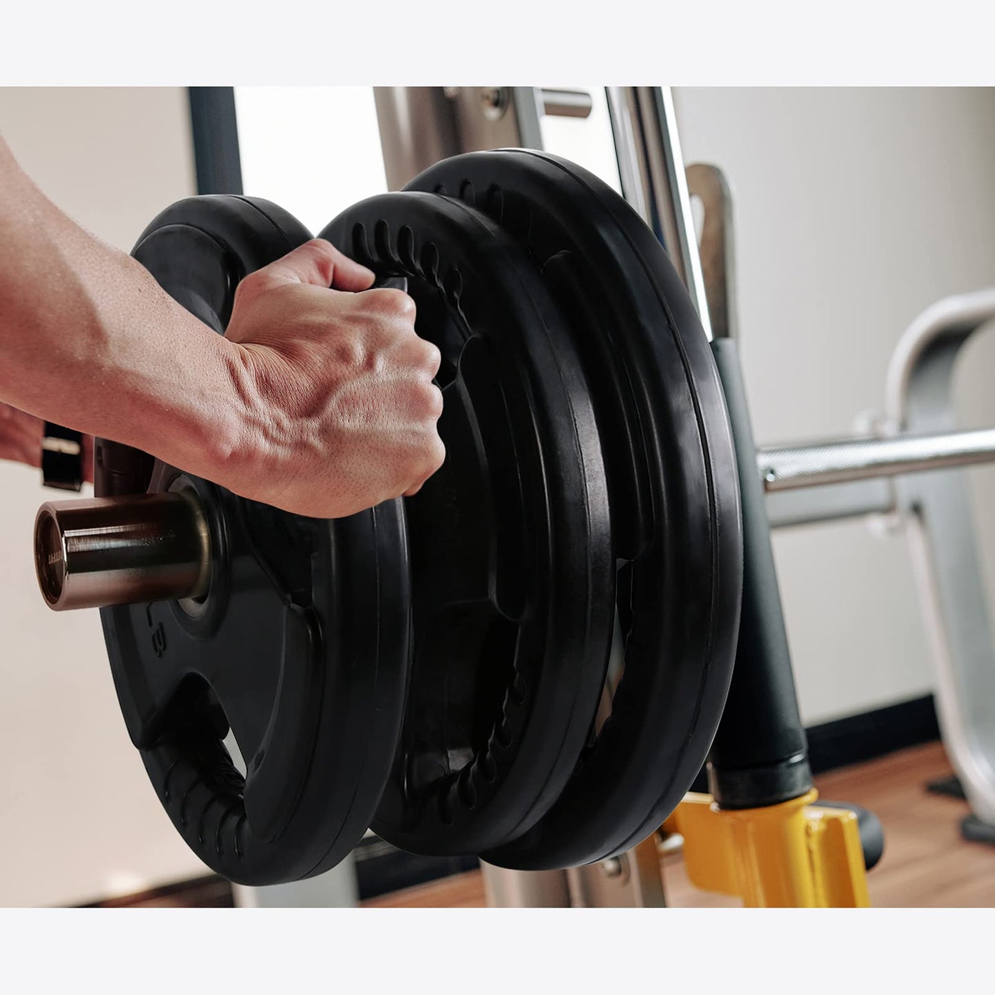 RitFit Olympic Rubber Grip Weight Plates, 2-Inch Barbell Set