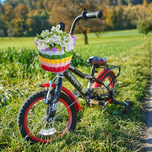 Kids Handlebar Bicycle Basket for Girls With Unicorn Necklace, Bell, Streamers, Wheel Bead, Sunglasses, Stickers - Bike Decoration Accessories Set