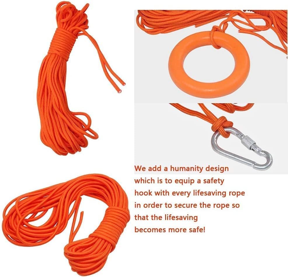 20Inch Throwable Lifebuoy Ring with 98.4FT Floating Rescue Rope - Emergency Flotation Device for Boating, Pool & Outdoor Water Safety, Heavy-Duty Foam Buoy & Perimeter Line Lifeguard Kit