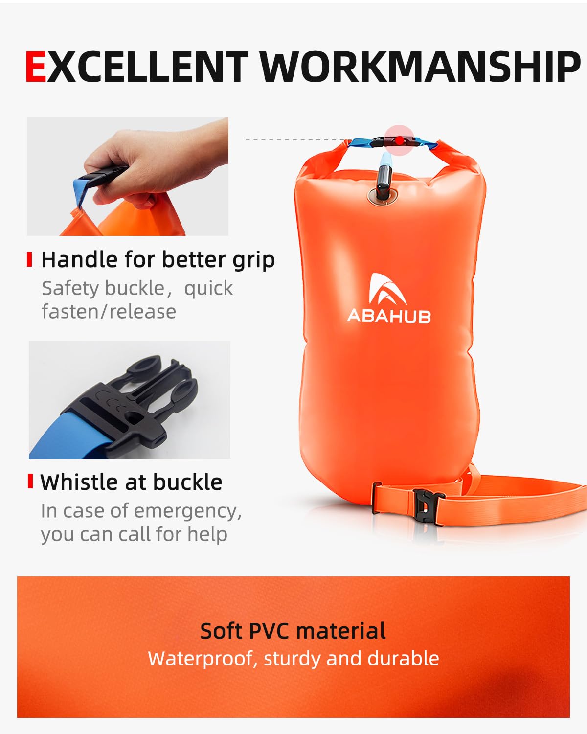 Abahub Swim Buoy Safety Tow Float Swim Bubble Achieve Be Bright, Be Seen, Be Safer for Open Water Swimmers and Triathletes During Outdoor Swimming High Visibility Buoy Orange 15L