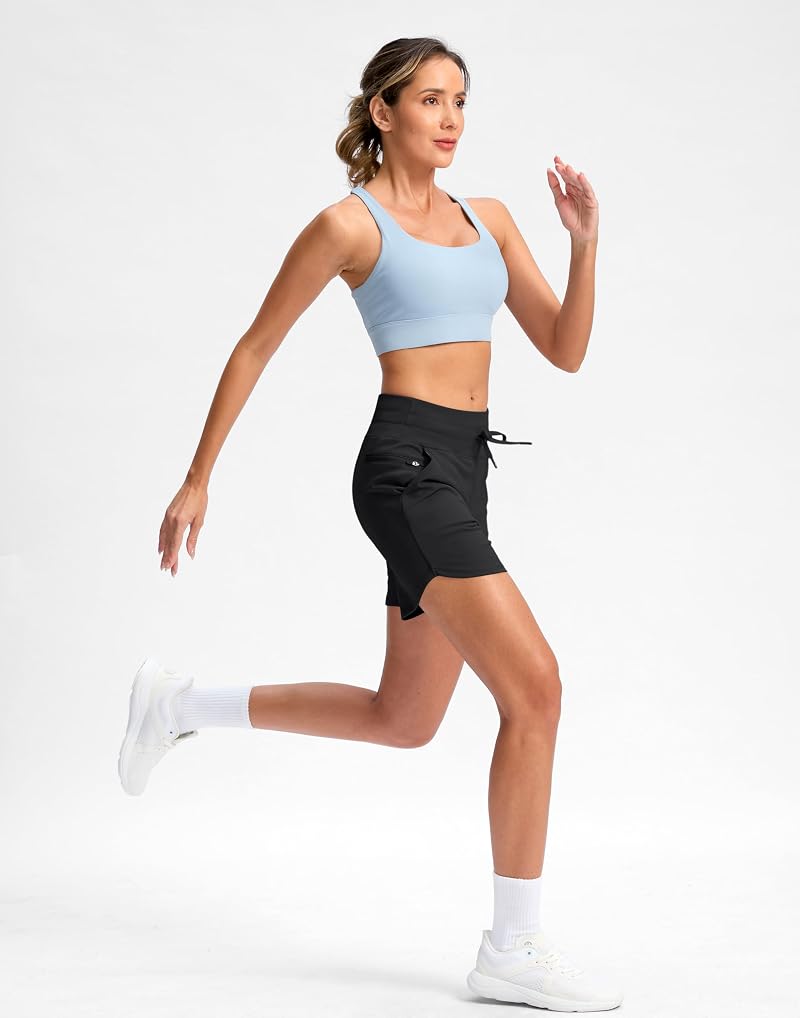 5" Athletic Running Shorts with Zip Pockets – High Waist, Quick-Dry, 19% Elastane (Variation: Black, Medium)