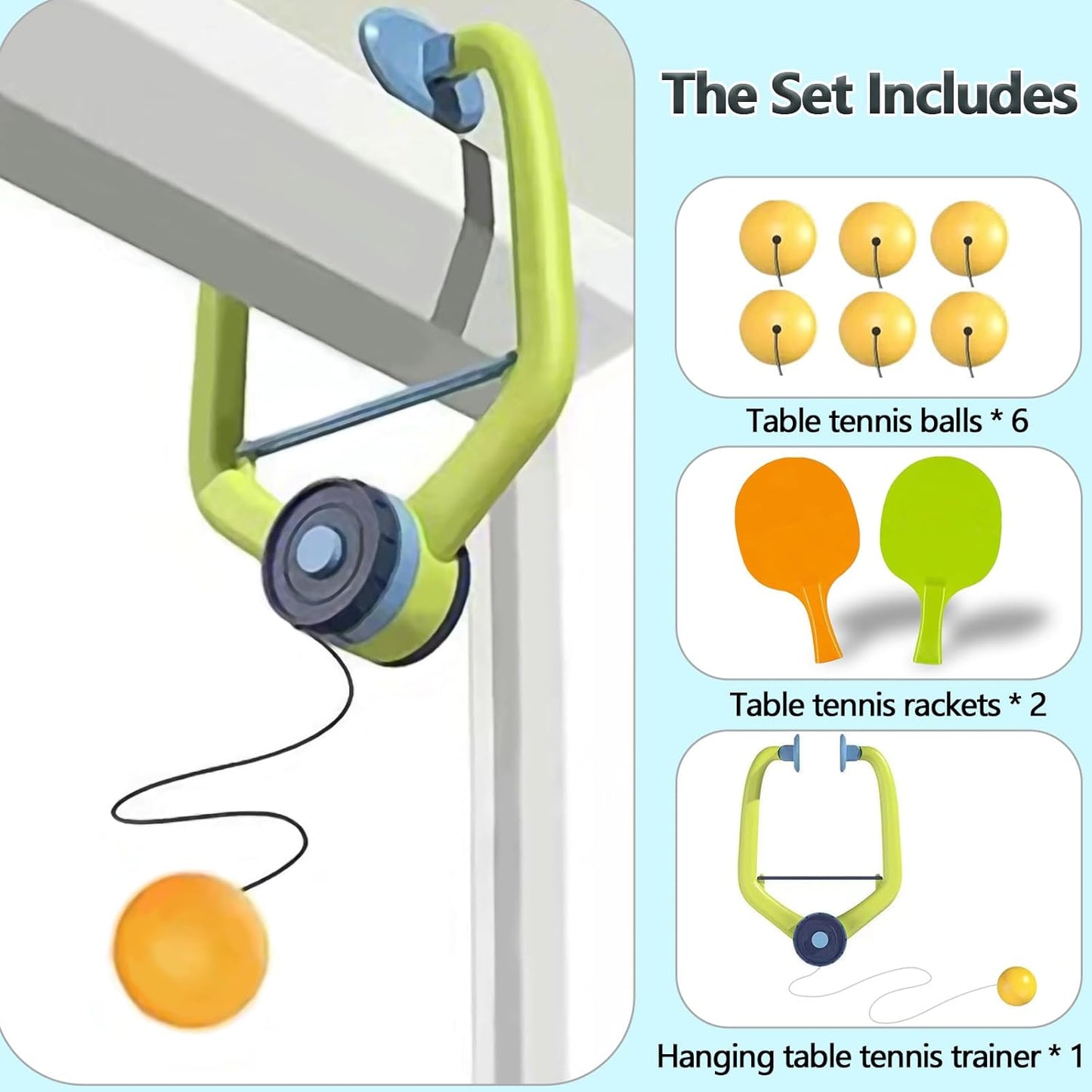 2025 New Door Pong Game, Adjustable ping Pong Doorway Game, Hanging Table Tennis Trainer Portable Set with 2 Pcs Racket & 6 Pcs Balls, Portable Door Frame Ping Pong Exerciser for Indoor Fun