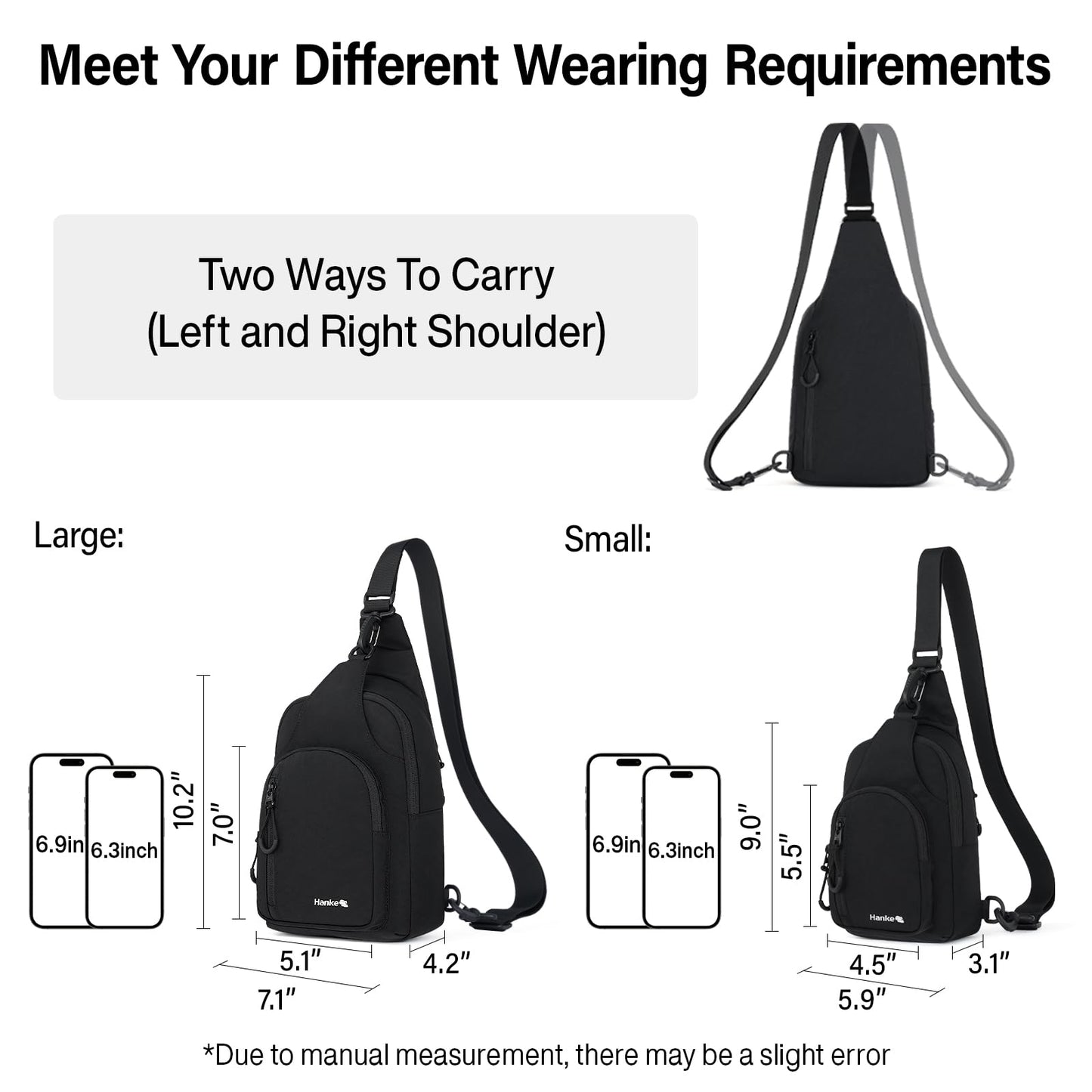 Hanke Crossbody Sling Bag for Women Men, Large Casual Cross Body Sling Bags, Lightweight Chest Bag for Outdoor Hiking Travel (Graphite Black)