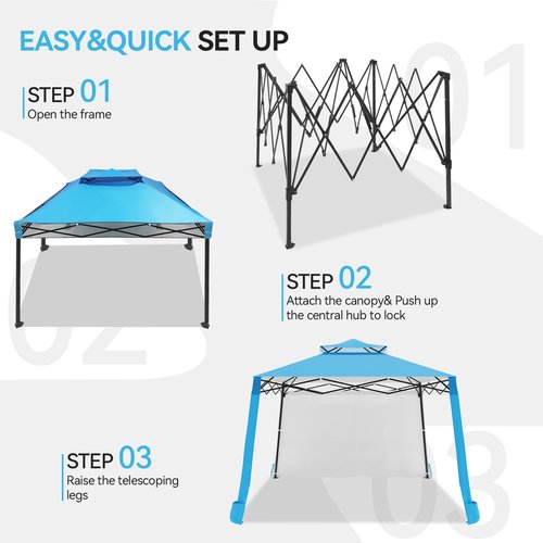 PANTAZO Beach Cabana 8x8 UPF50+ Beach Shade Canopy with Side Wall and 4 Sand Pockets Easy Set up and Take Down for Family,Blue