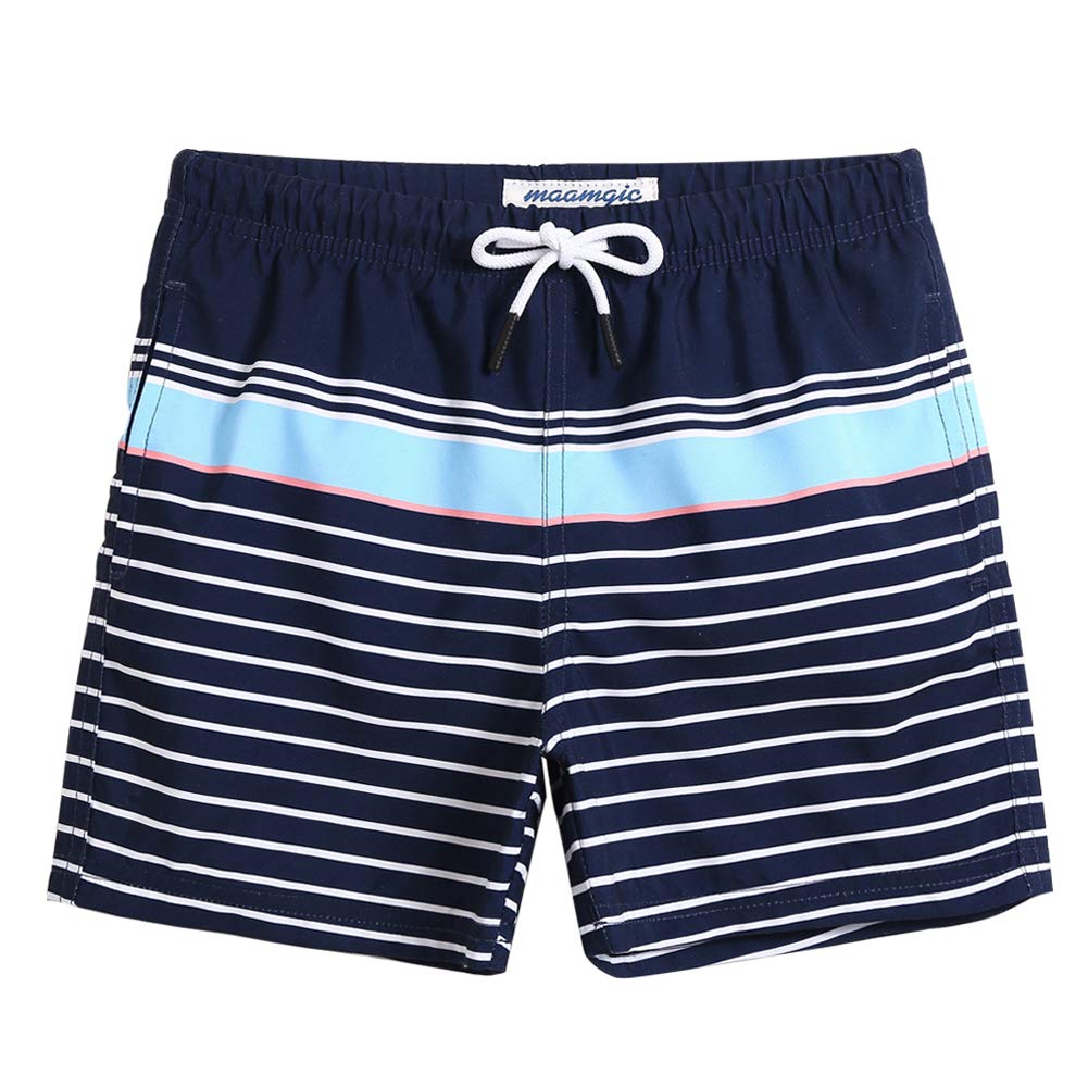 maamgic Boys Swim Trunks Toddler Swim Shorts Little Boys Bathing Suit Swimsuit Toddler Boy Swimwear,Striped-Navy Blue,3 T